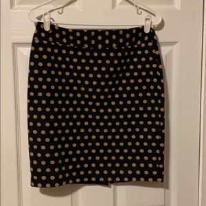 Loft pencil Skirt. Black and Tan polka dot